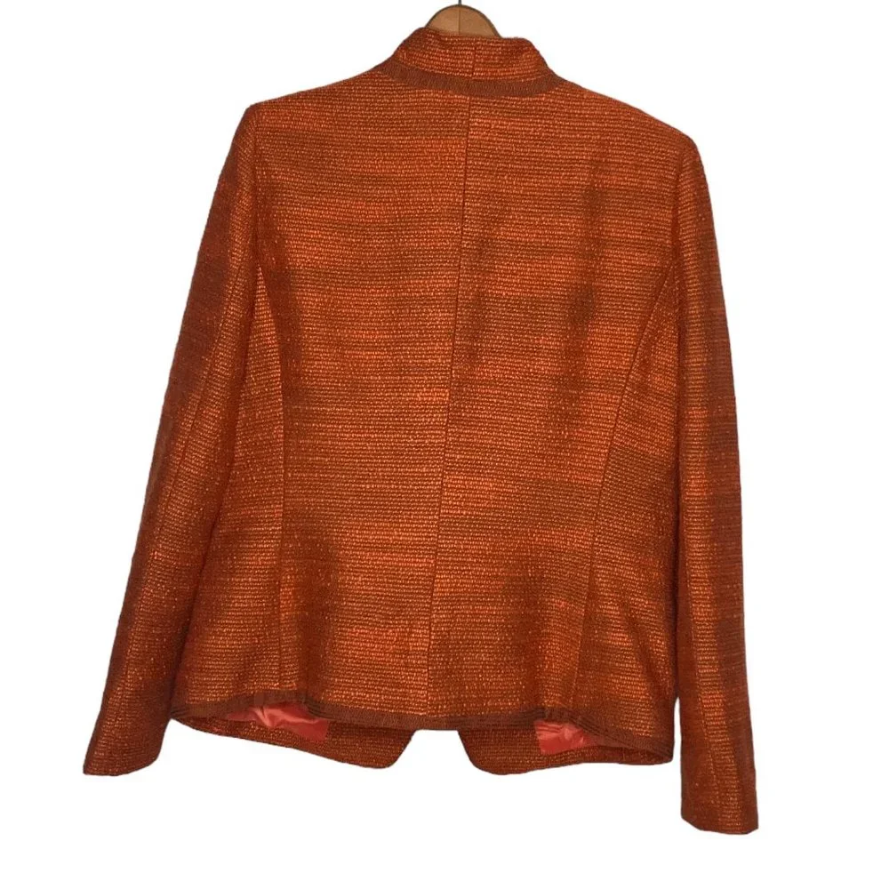 Etcetera Size 14 Orange Tweed Wool Blend Designer Tailored Notch Blazer‎ Jacket